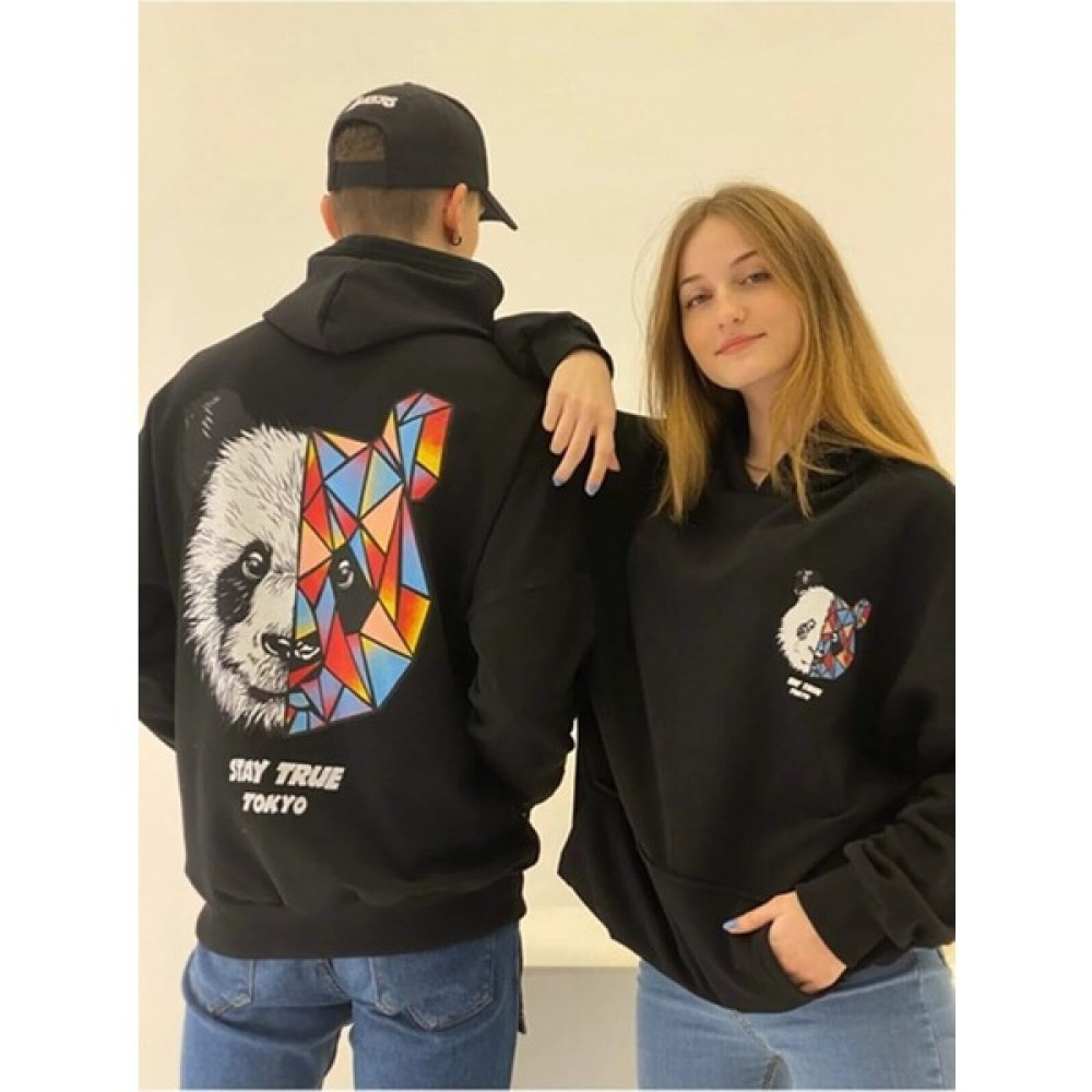 Ay New Moda Sevgili Çift Kombinleri Panda Tasarım 2 Ürün Siyah Kapüşonlu Sweat Shirt Bayan Sweatshirt Fiyatı