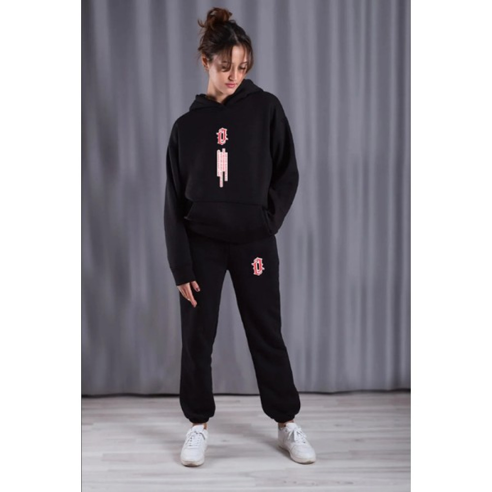 Ay New Moda Unisex Kırmızı Dikey Baskılı Kapüşonlu Alt-Üst Takım Kadın Eşofman Fiyatı