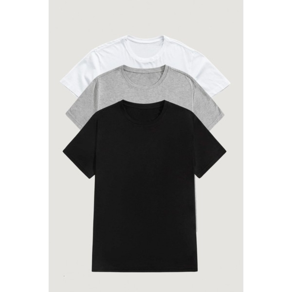 Ay New Moda Unisex Pamuk Siyah Gri Beyaz Bisiklet Yaka 3'lü Tişört Paket T-Shirt & Sweatshirt (Outdoor) Fiyatı