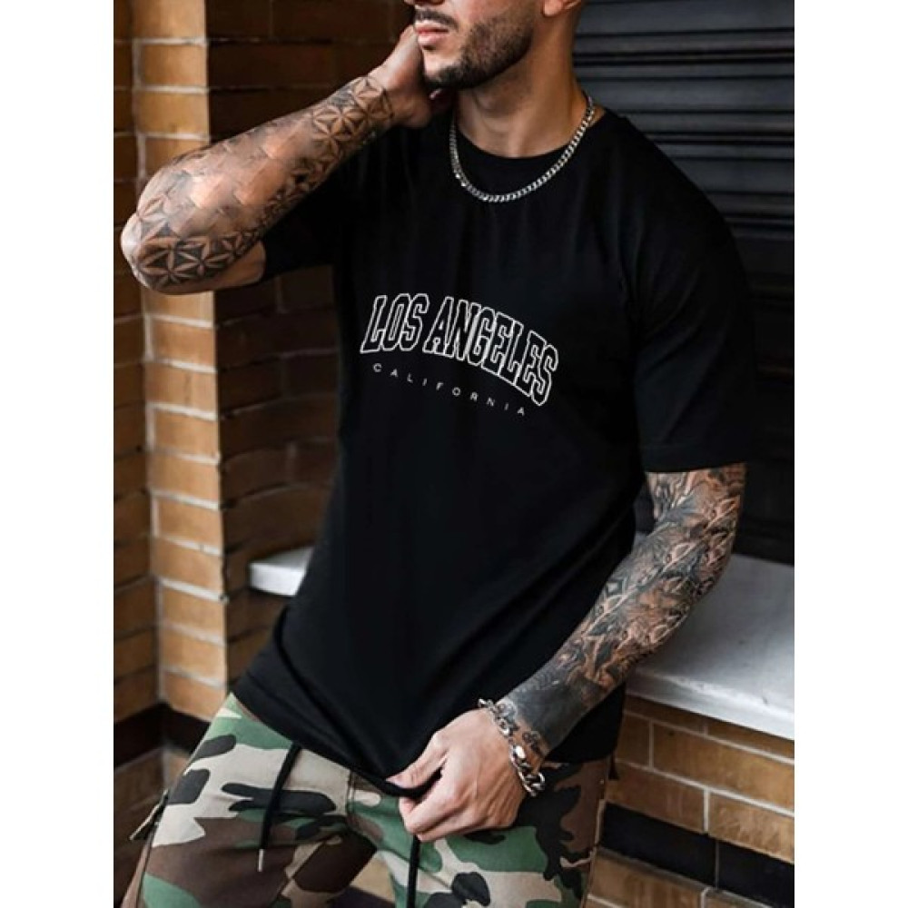 Ay New Moda Unisex T-Shirt Siyah Los Angeles Bisiklet Yaka T-Shirt & Sweatshirt (Outdoor) Fiyatı