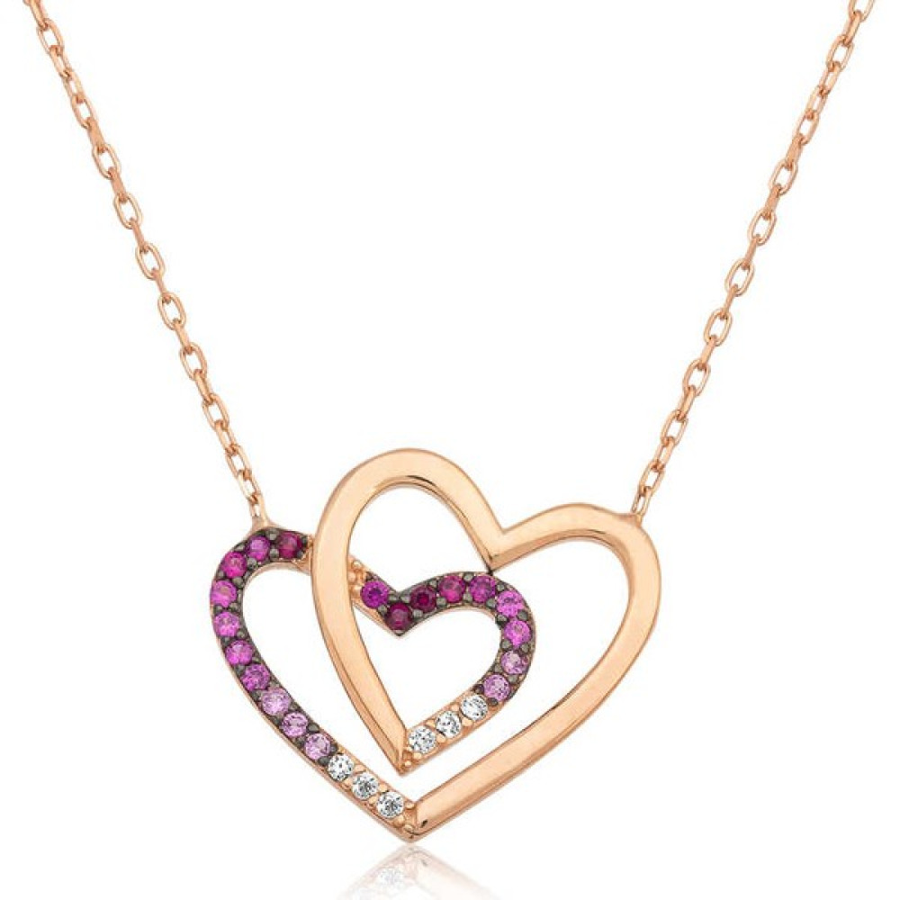 Aya Diamond Gümüş Rose Iki Kalp Bayan Kolye Gümüş Kolye Fiyatı