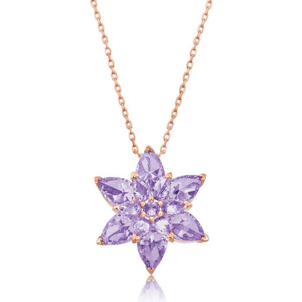Aya Diamond Gümüş Rose Lila Lotus Çiçeği Kolye Gümüş Kolye Fiyatı