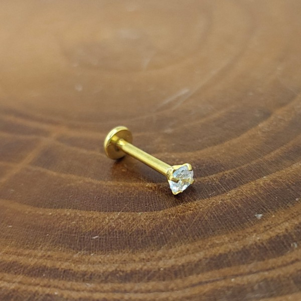 Aya Tasarım Çelik Kararmaz 3mm Taşlı Helix/Tragus Piercing - 8mm Altın & Gümüş Piercing Fiyatı