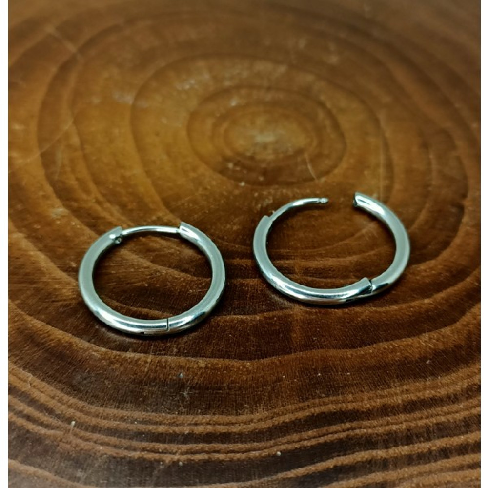 Aya Tasarım Çift Halka Gümüş Renk Çelik 14 mm Küpe Bijuteri Küpe Fiyatı