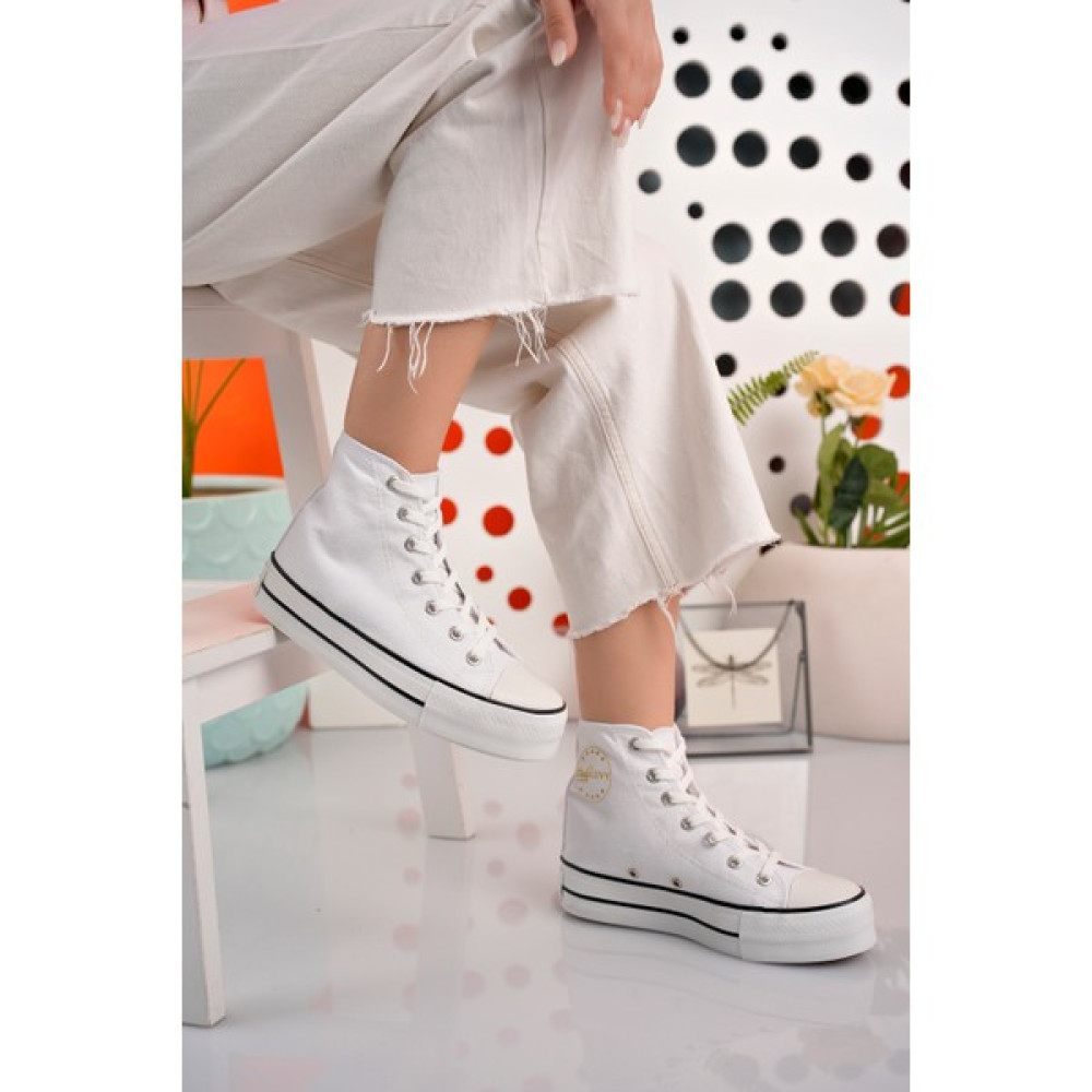 Ayakkabı Havuzu Kadın Günlük Keten Rahat Bilekli Siyah Uzun Konvers Sneaker Spor Spor Ayakkabı Fiyatı