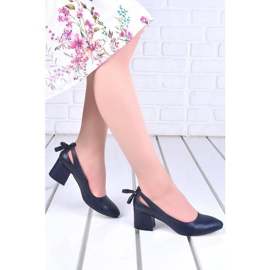 Ayakland 544-1150 Siyah Babet 5 cm Topuk Kadın Cilt Sandalet Ayakkabı