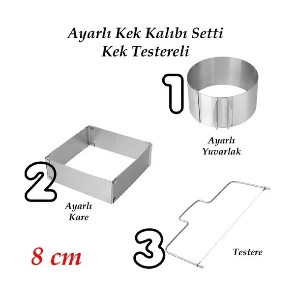 Ayarlanabilir Ayarlı Yuvarlak ve Kare (8 Cm) Ekmek Kek Pasta Pandispanya Kalıbı Çemberi ve Testere Tatlı ve Pasta Malzemeleri Fiyatı