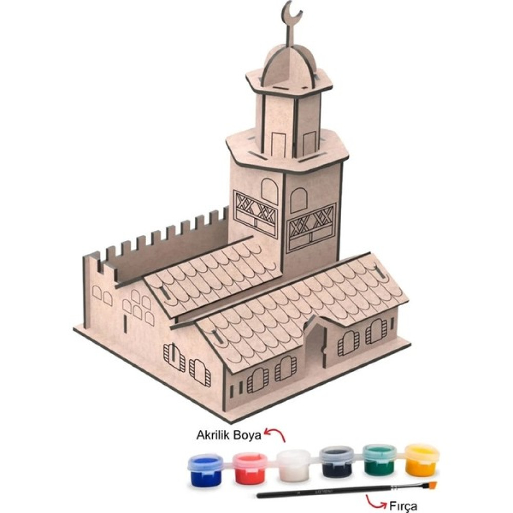 Ayas Eğitici Oyuncak 3D Ahşap Maket Puzzle + Boyamaseti Kız Kulesi Akrilik Boya ve Fırça Seti Sanatsal Malzemeler Fiyatı