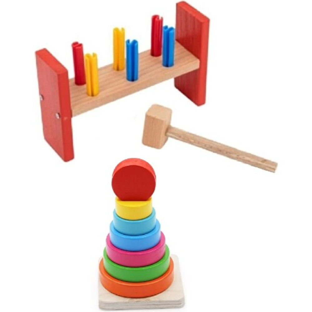 Ayas Eğitici Oyuncak Ahşap Eğitici 2'li Set Halka Kule ve Çak Çak Çocuk Eğitim Oyuncağı Seti - Renkli Bebek Oyuncakları Fiyatı