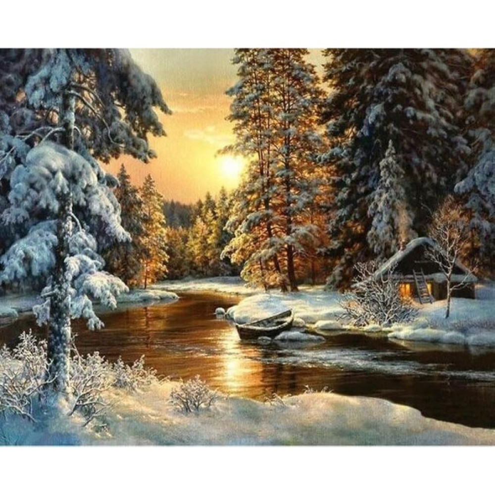 AYB Canvas Kış Evi Sayılarla Boyama Seti Kasnaklı 40 x 50 cm Sanatsal Malzemeler Fiyatı