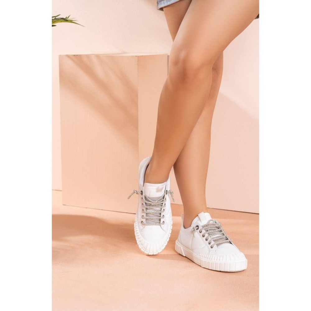 AYCAN SHOES Beyaz Kadın Sneakers Taşlı Ip Bağcıklı Paraşüt Look Spor Ayakkabı Spor Ayakkabı Fiyatı
