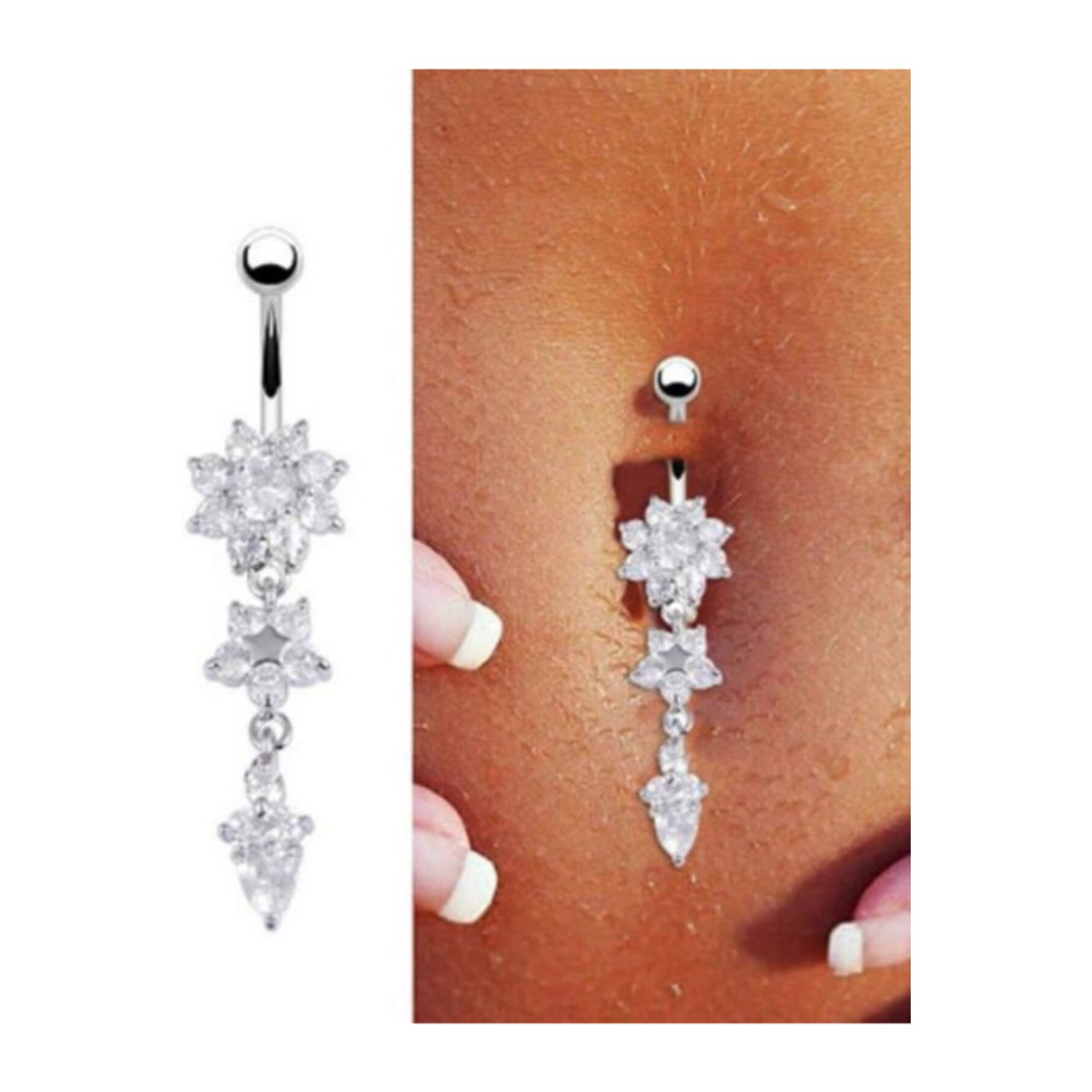 AyçaSilver Sallantılı Zirkon Taşlı Papatya Göbek Piercingi Ayça Silver Altın & Gümüş Piercing Fiyatı