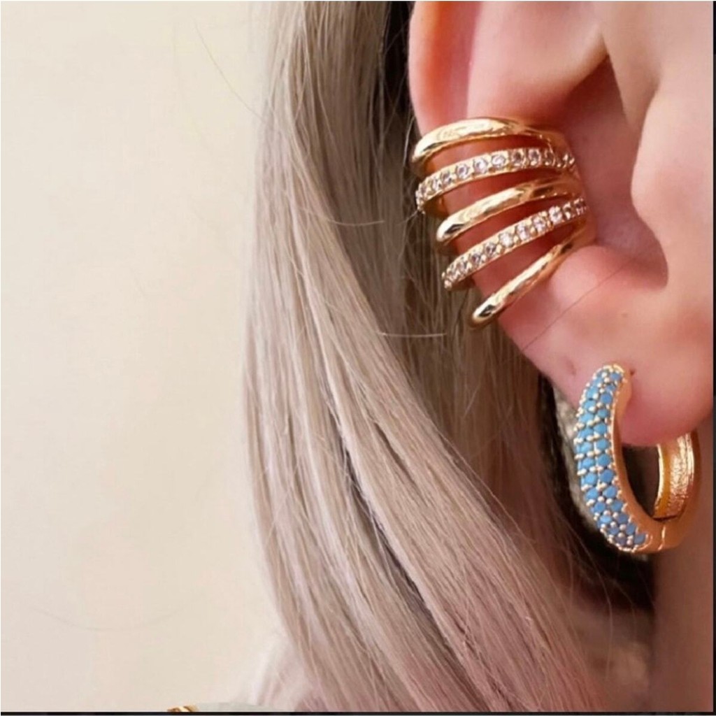 Aycha Aksesuar Gold Renkli Araları Taşlı Sıkıştırmalı Kıkırdak Küpe Ear Cuff - 10 Diğer Fiyatı