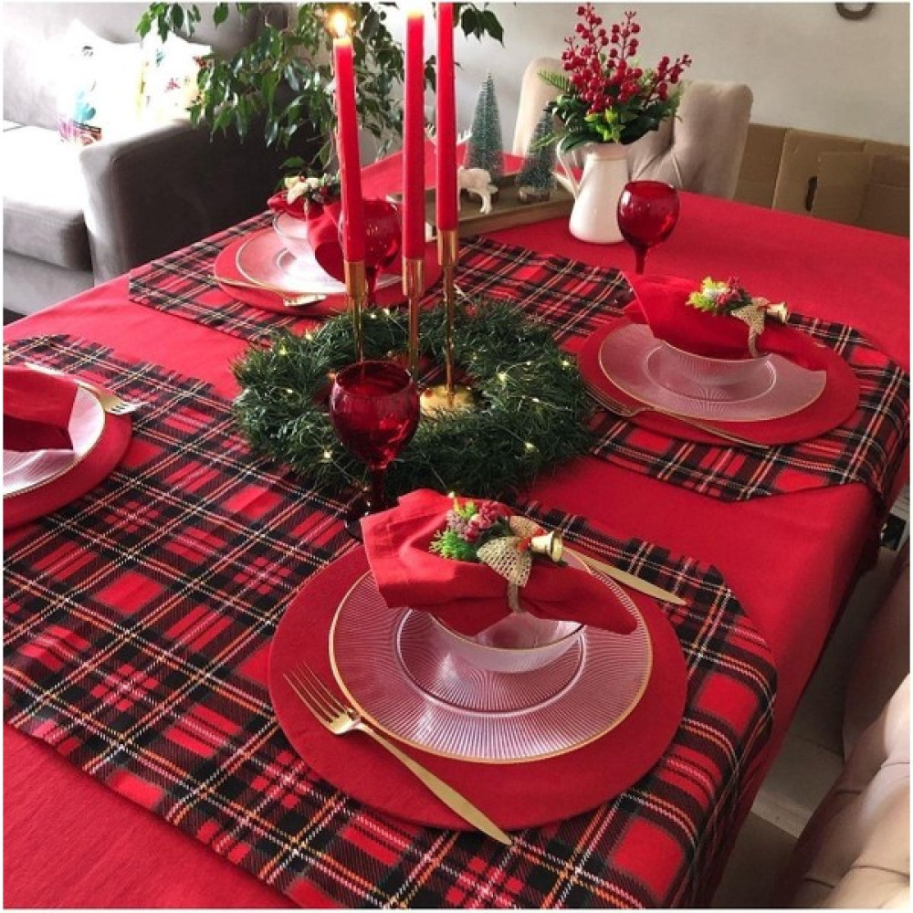 Ayd Home Yılbaşı Runner Ekose Desen Kırmızı Noel Yeniyıl Masa Sofra Ranır Örtü Newyear 43X135 cm Ek - 38 x 45 cm - 10 x 14 cm Masa Örtüsü Fiyatı