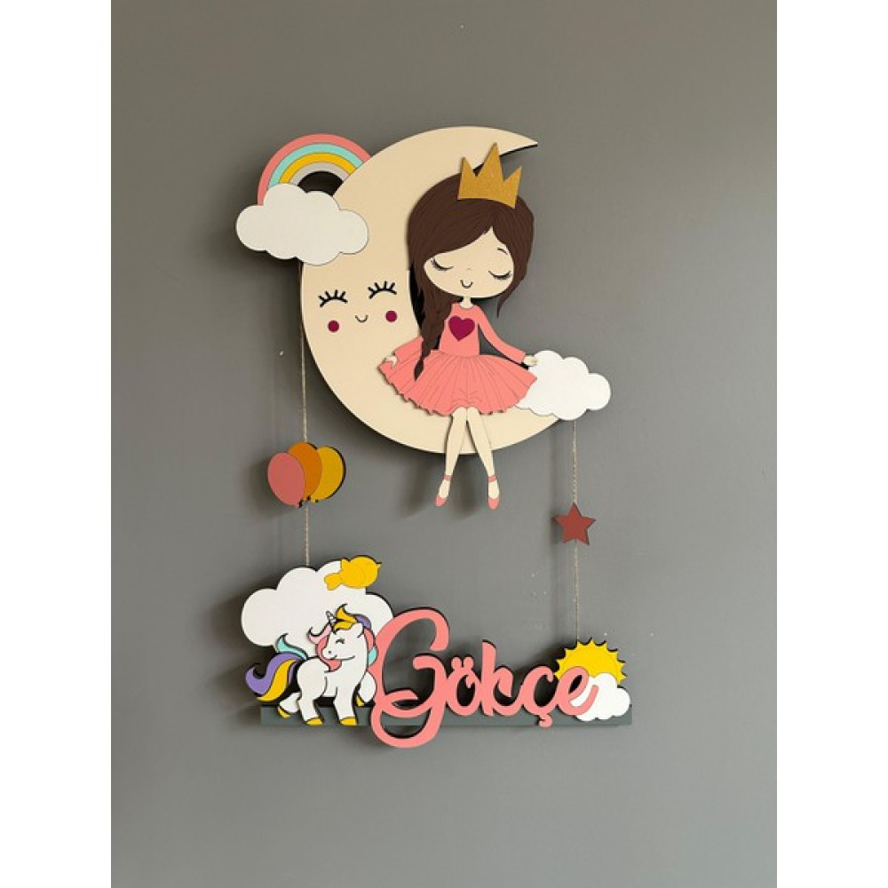 Ayda Kız Işıklı Ahşap Bebek Kapı Süsü - Pembe Bebek Kapı Süsü Fiyatı