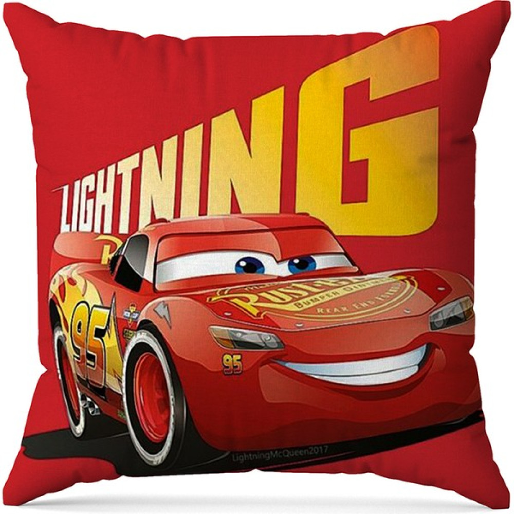 Aydemir Tekstil Şimşek Mcqueen Baskılı Dijital Dekoratif Kırlent Kılıfı - 43 x 43 cm - Kırmızı Kırlent / Mobilya Yastığı Fiyatı