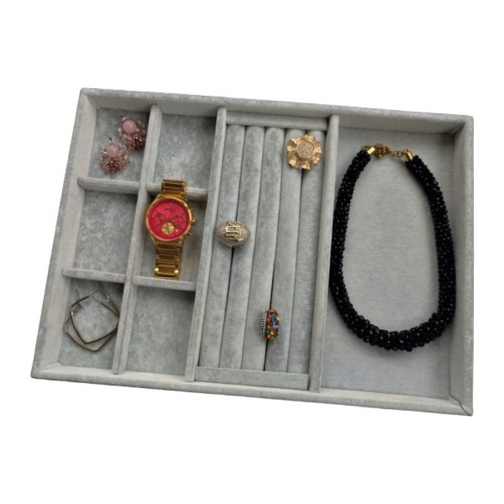 Aydın Dekor Yeni Süet Gri Yüzük-Küpe-Bileklik-Kolye Takı Kutusu - 25 x 35 cm Eşya Saklama Kutusu Fiyatı