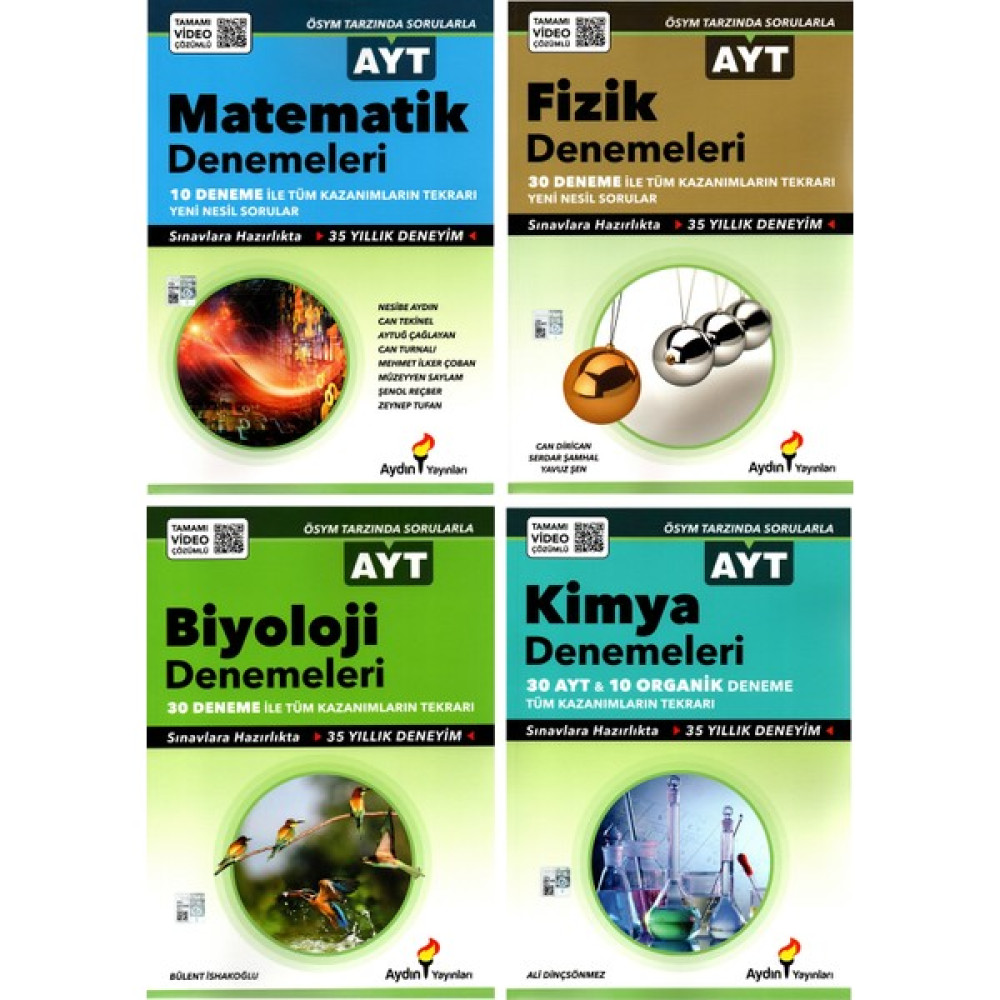 Aydın Yayınları Ayt Matematik Fizik Kimya Biyoloji Deneme Seti 4 Kitap Temel Yeterlilik Testi (TYT) Fiyatı