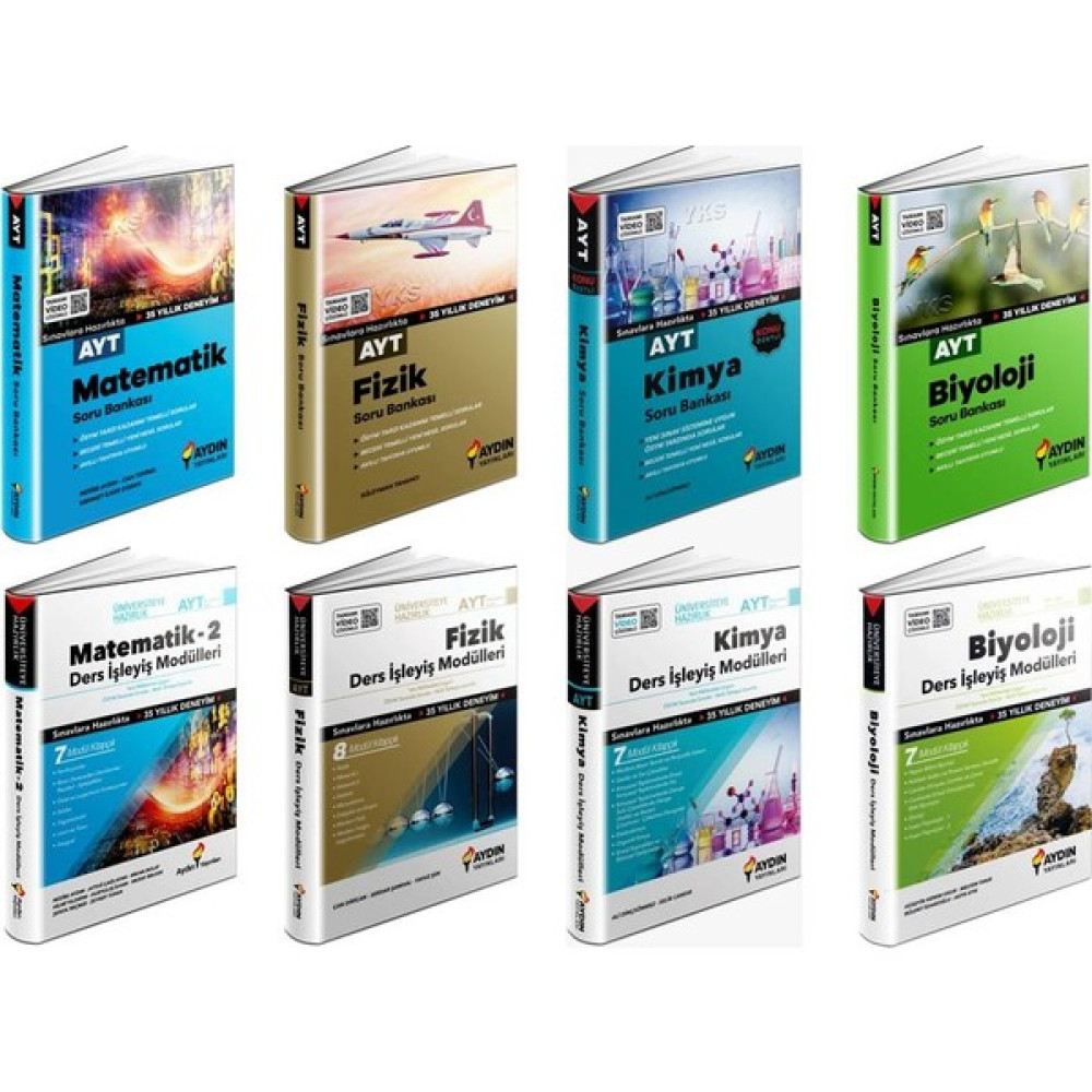 Aydın Yayınları AYT Matematik-Fizik-Kimya-Biyoloji Soru Bankası ve Ders Işleyiş Modülleri Seti 8 Kitap Temel Yeterlilik Testi (TYT) Fiyatı