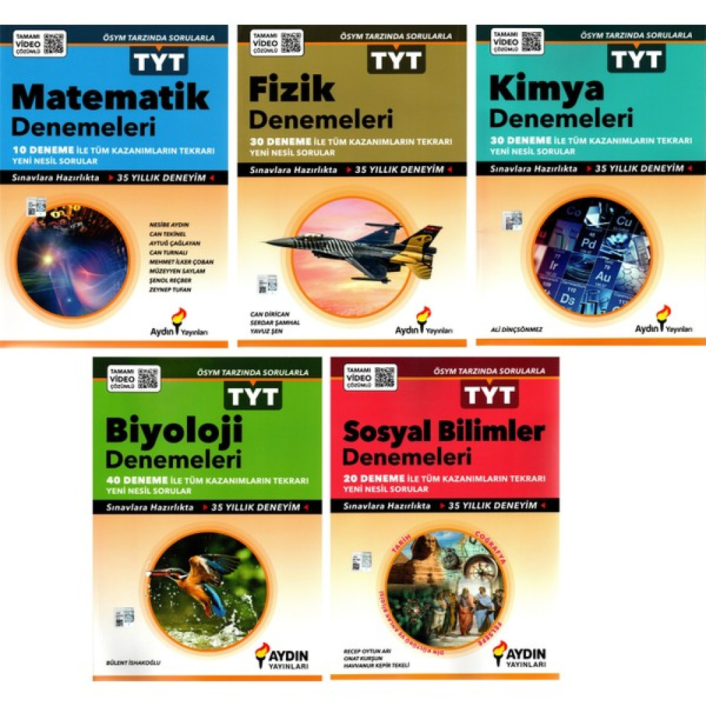 Aydın Yayınları TYT Matematik Fizik Kimya Biyoloji Sosyal Deneme Seti 5 Kitap Temel Yeterlilik Testi (TYT) Fiyatı