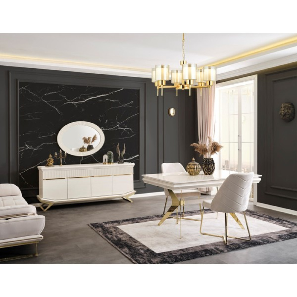 Aydınev Angel Gold Mdf Yemek Odası Takımı - Beyaz - 6 Sandalye Masa - Sandalye Seti / Takımı Fiyatı