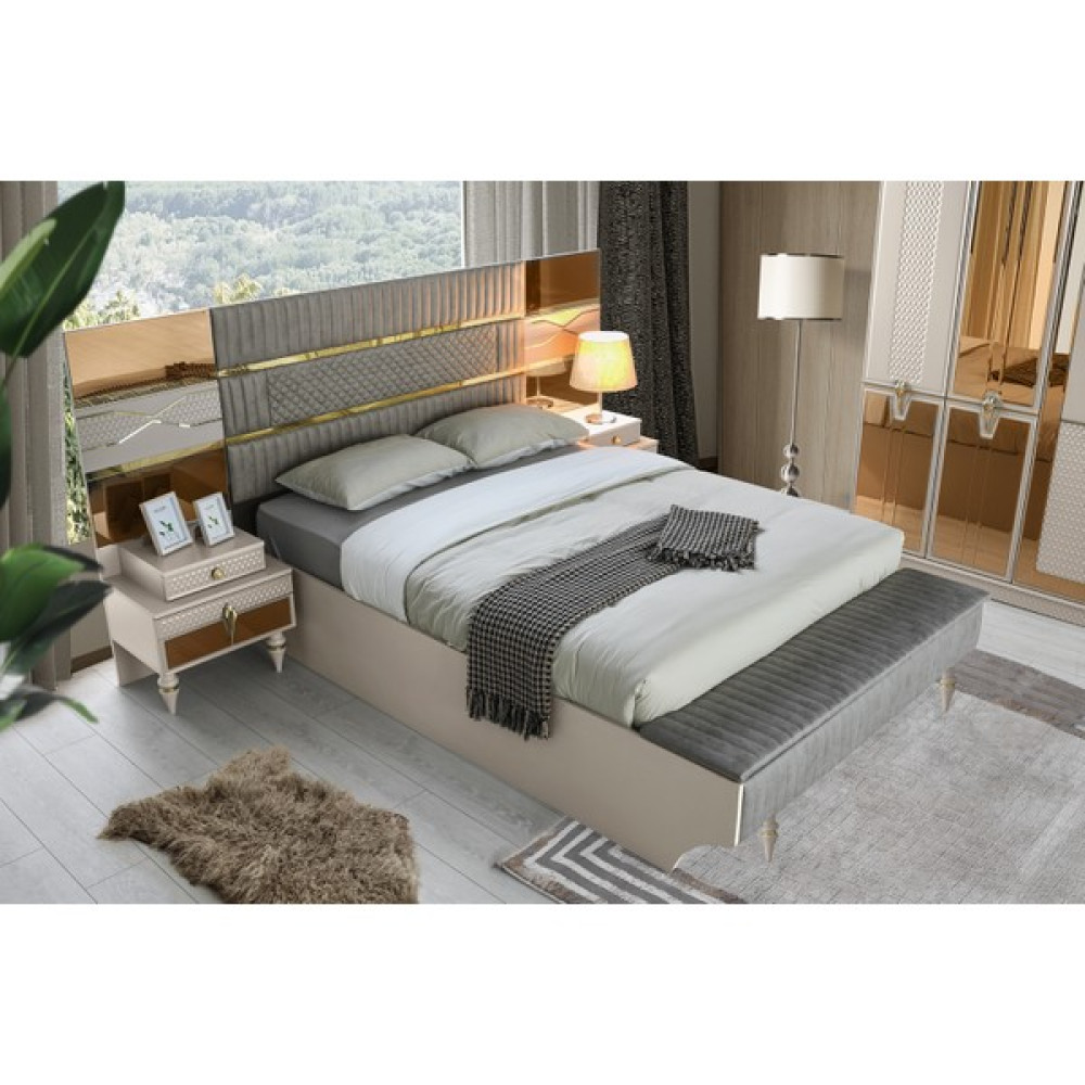 Aydınev Marsilya Bazalı Karyola Bench'li+2 Komodin - 160 x 200 cm - Bej Karyola Fiyatı