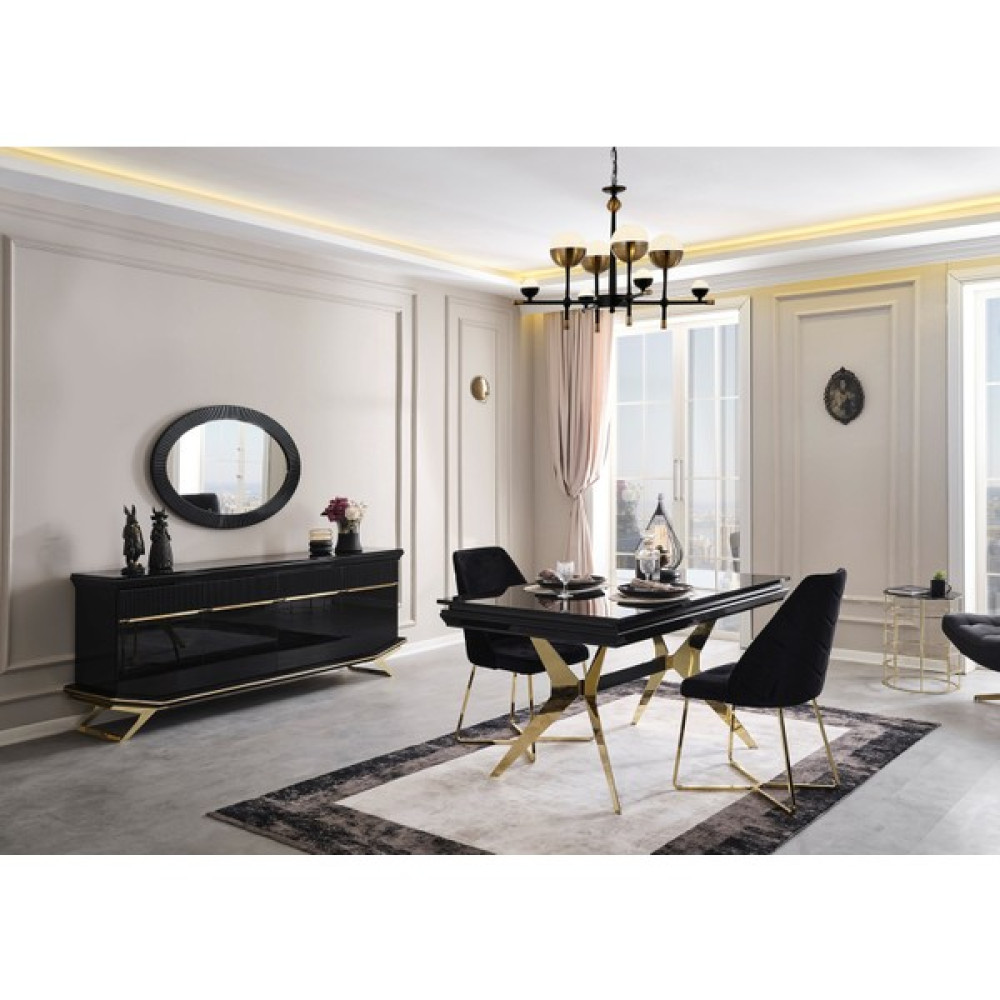 Aydınev Masarati Gold Mdf Yemek Odası Takımı - Siyah - 6 Sandalye Masa - Sandalye Seti / Takımı Fiyatı