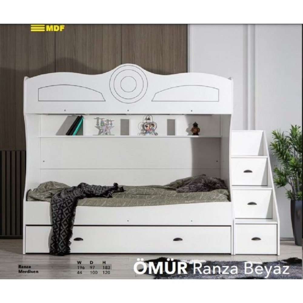 Aydınev Ömür Mdf Merdivenli Ranza - 100 x 200 cm - Beyaz Ranza Fiyatı