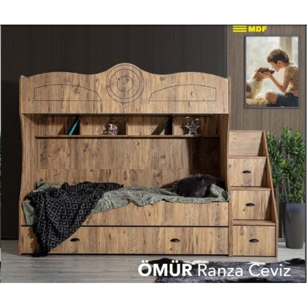 Aydınev Ömür Mdf Merdivenli Ranza - 100 x 200 cm - Ceviz Ranza Fiyatı