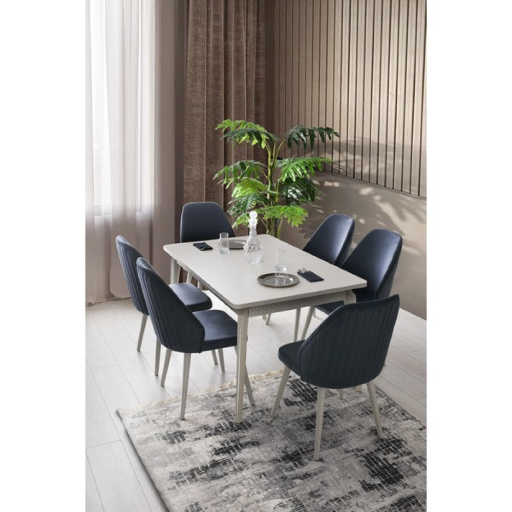 Aydınev Venüs Mdf Açılır Yemek Masası+6 Sandalye - Bej - 6 Masa - Sandalye Seti / Takımı Fiyatı