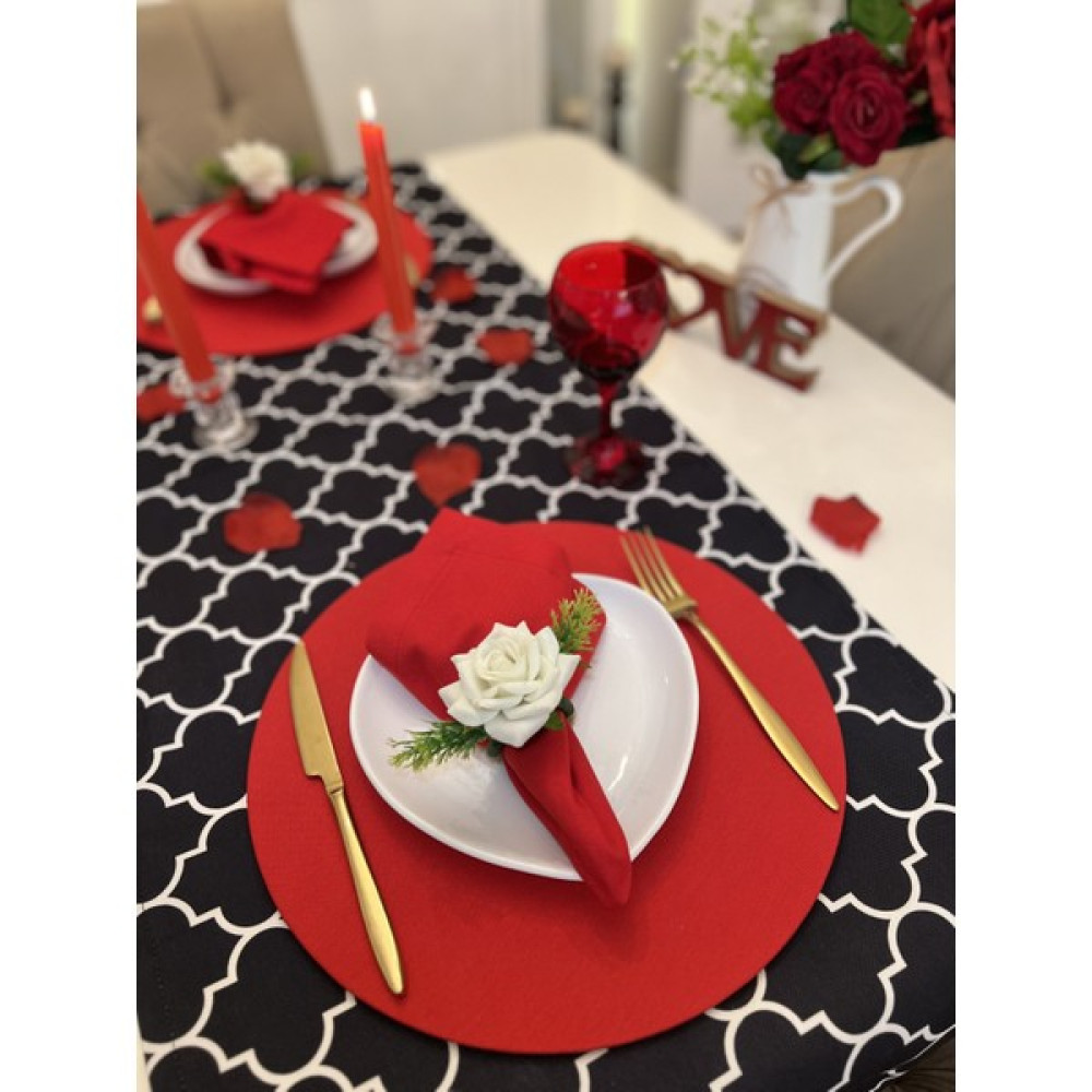 Aydizaynn 2kişilik Siyah Kırmızı Moroccan Desen Sevgililer Günü Masası Seti Romantik 14 Şubat Ranır Peçetelik - 40 x 140 cm Masa Örtüsü Fiyatı
