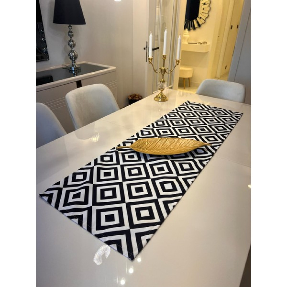 Aydizaynn Baklava Desen Siyah Beyaz Runner Kare 43X140 cm Ranır Sofra Sunum Noel Yılbaşı Örtü - Beyaz - Siyah - 43 x 130 cm Masa Örtüsü Fiyatı