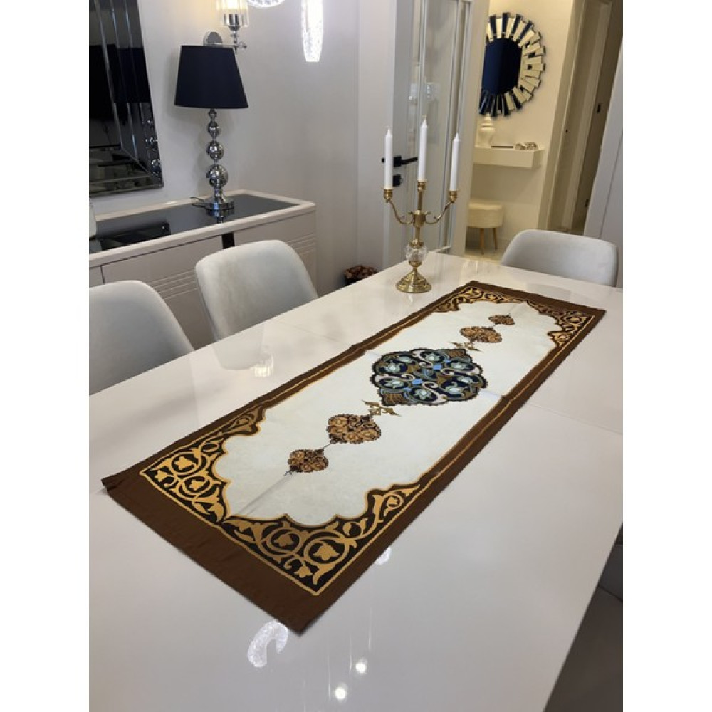 Aydizaynn Beyaz Kahve Ramazan Temalı Runner 140 cm Ramadan Kareem Sofra Iftar Masası Mubarak Sahur Ranır - Ekru - Krem - 43 x 135 cm Masa Örtüsü Fiyatı