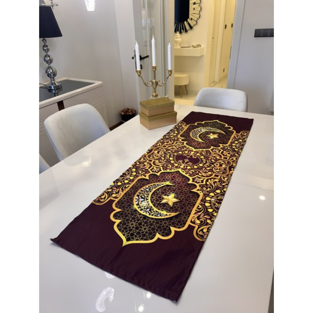 Aydizaynn Runner Ramazan Bordo Gold 43X140CM Ramadan Mübarek Sofra Iftar Eid Kareem Iftarmasası Mubarak - 43 x 130 cm Masa Örtüsü Fiyatı