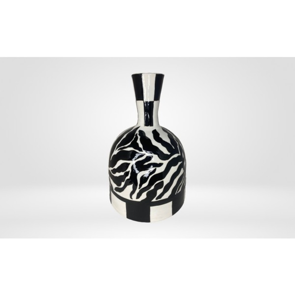 Aygen Creative Art Handmade Çini Seramik Zebra Desenli Büyük Tombul Vazo - Beyaz - Siyah Vazo Fiyatı