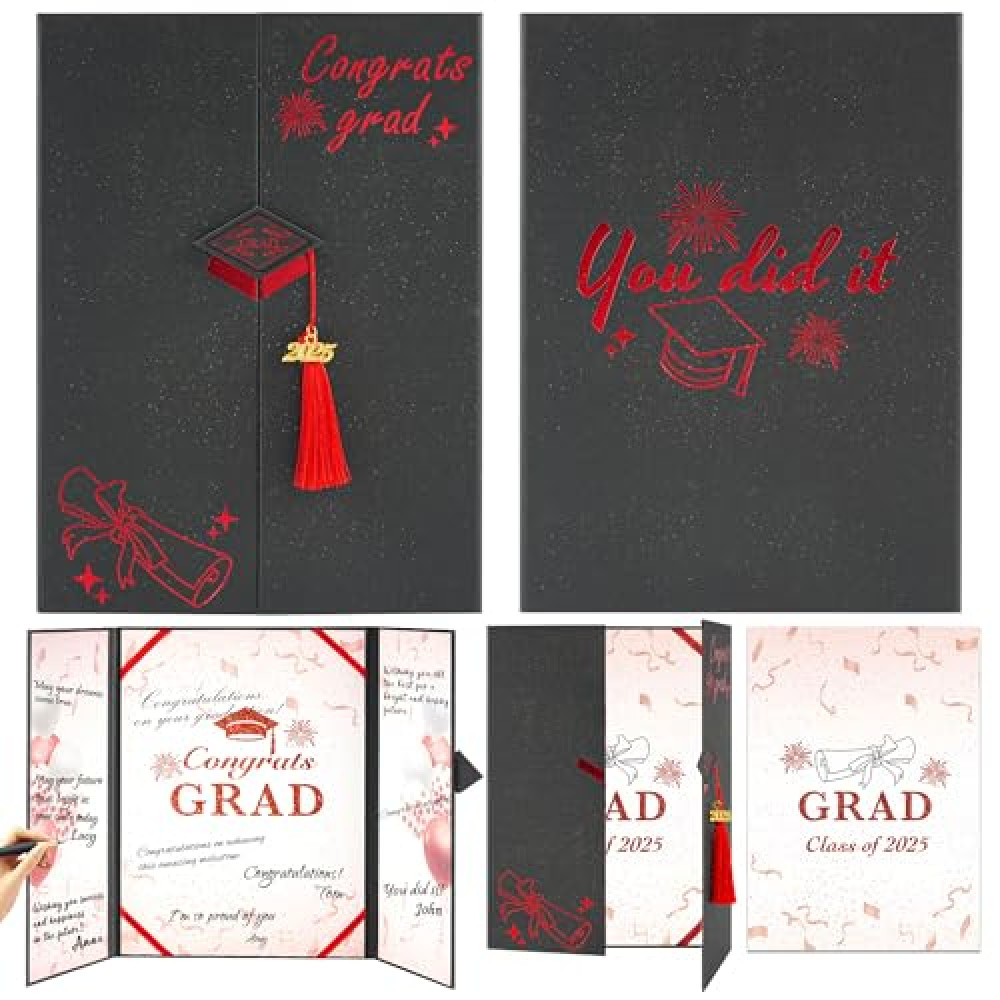 AYGXU Graduation Guest Book 2025-guest Book for Graduation Party,Black red Gold Autograph Book with Tassel Class of 2025 Graduate Party Decorations,Graduation Signature Guest Book