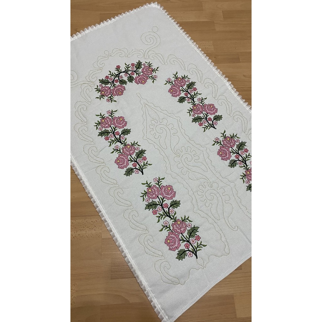 Ayhanhome %100 Pamuk Keten Ekru*pudra Çeyizlik Seccade Kaneviçe Etamin Işleme 70 x 120 cm - Ekru Seccade Fiyatı