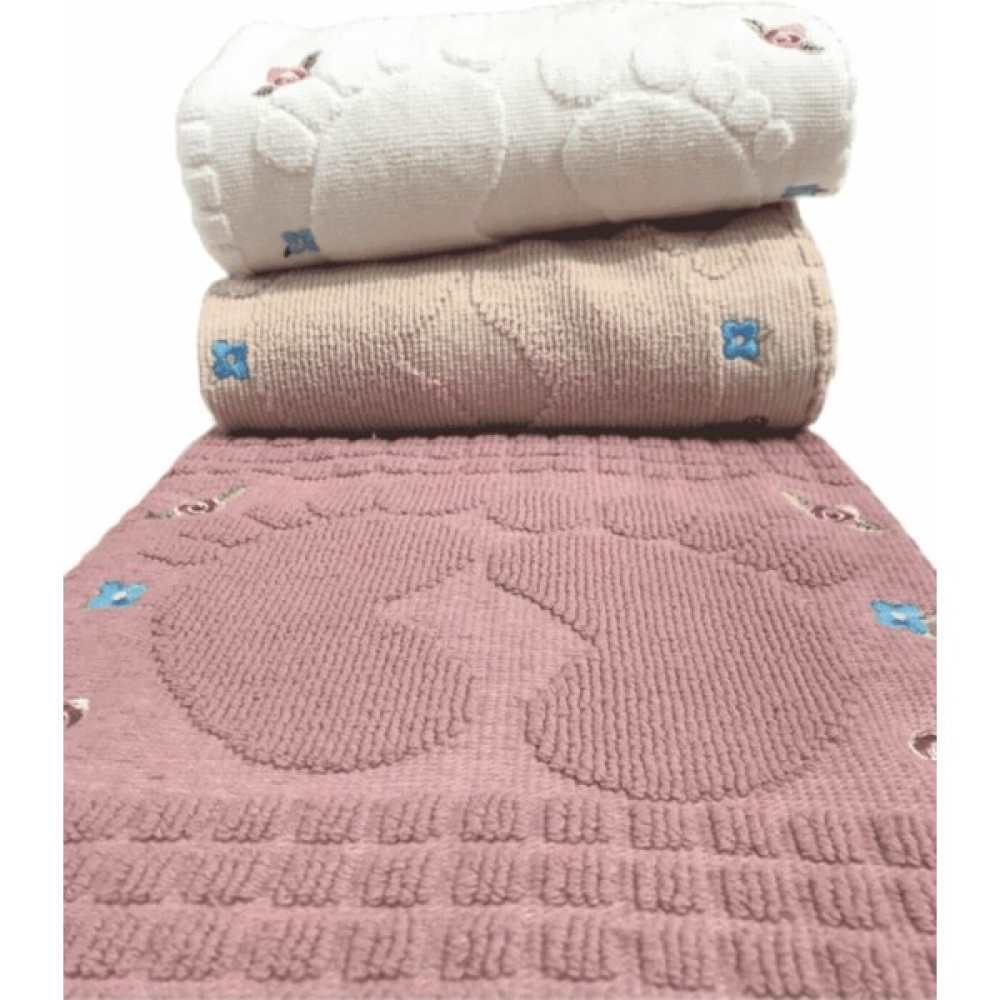 Ayhanhome 3 Adet Pudra*krem*kahve Renk Nakışlı Ayak Havlusu PAMUK50 x 70 cm - Kahverengi - 50 x 70 cm El / Yüz Havlusu Fiyatı