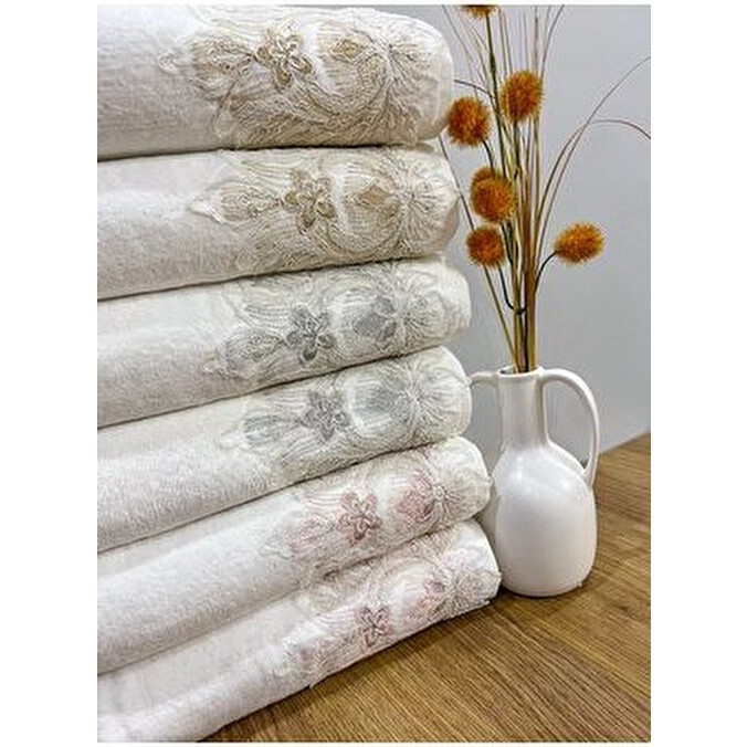 ayhanhome 6 Lı Fransız Güpürlü Çeyizlik 50X90 Kadife El ve Yüz Havlusu - 50 x 90 cm - Bej El / Yüz Havlusu Fiyatı