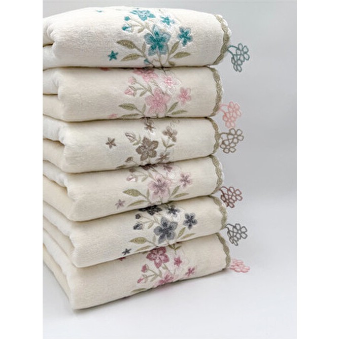 ayhanhome 6'lı Çiçek Küpeli Işleme Renkli Çeyizlik 30X50 Mutfak Havlu Seti - Ekru El / Yüz Havlusu Fiyatı