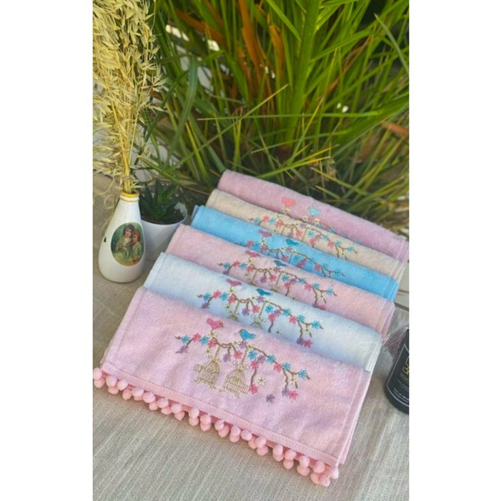 Ayhanhome 6’lı Kadife Ponponlu Kafes Nakışlı 30 x 50 cm Çeyizlik Mutfak Havlu Seti - Renkli El / Yüz Havlusu Fiyatı