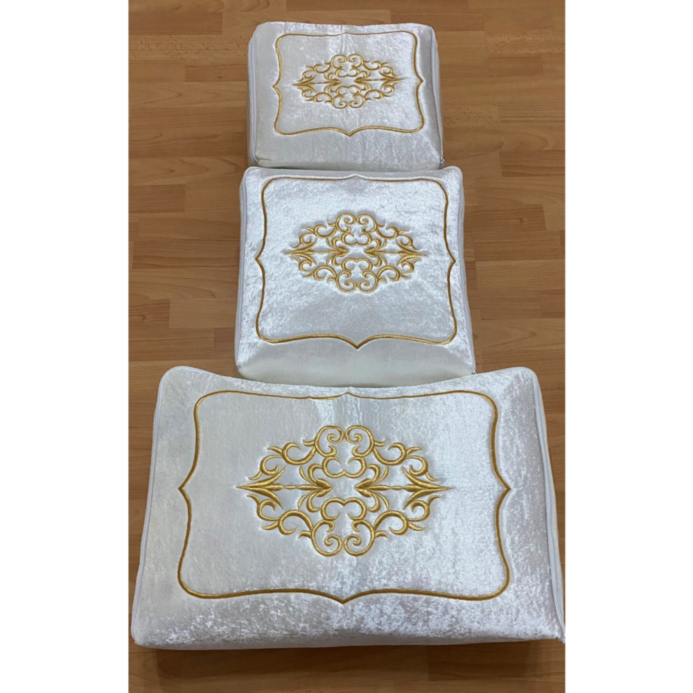 AYHANHOME Çeyizlik Kadife Gold Işlemeli 3’lü Krem Bohça Nişan Gelin Damat Hurcu Hurç Fiyatı