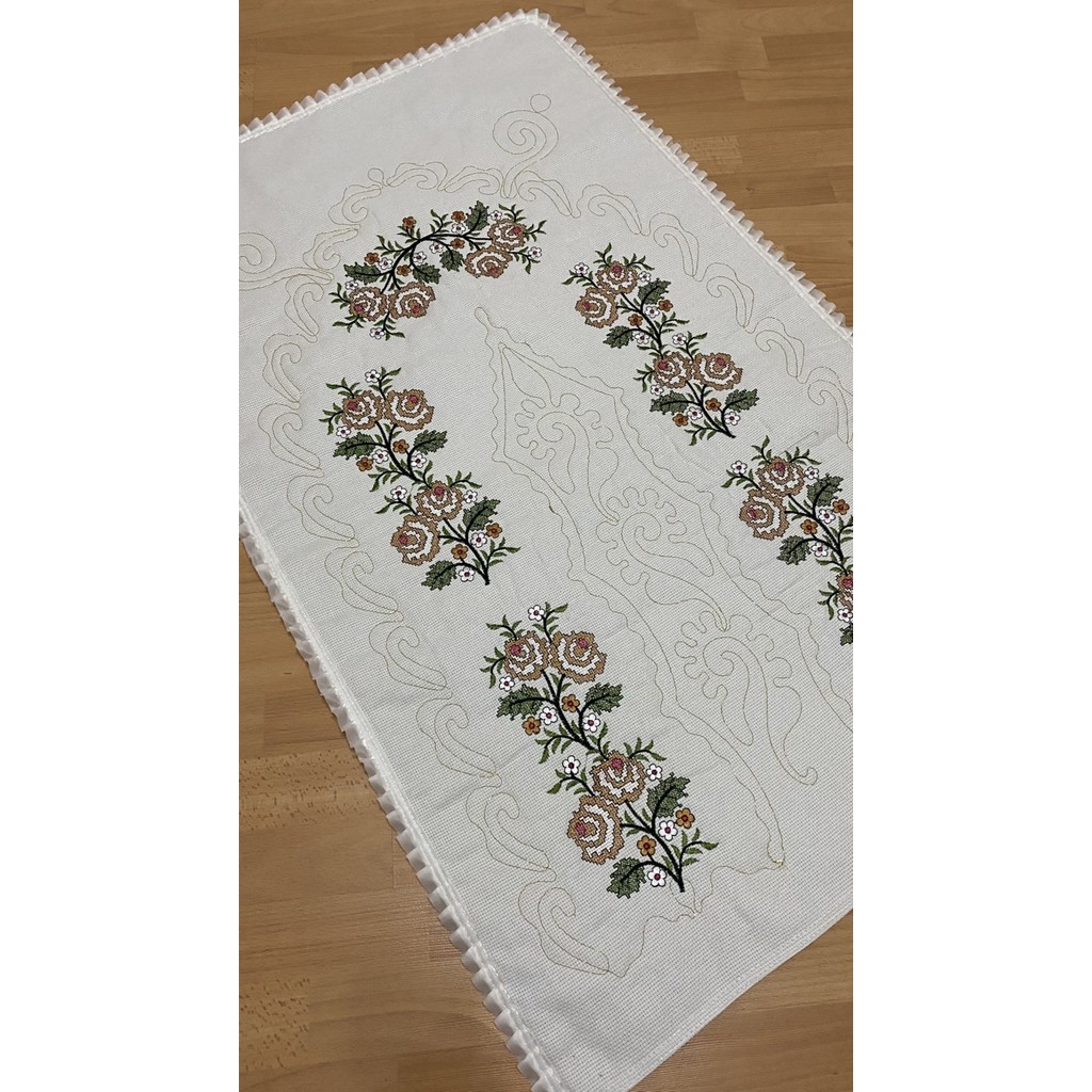 Ayhanhome Çeyizlik Kaneviçe Etamin İşleme Nakışlı %100 Pamuk Keten Seccade 70 x 120 cm Düz Desenli - Sarı Seccade Fiyatı