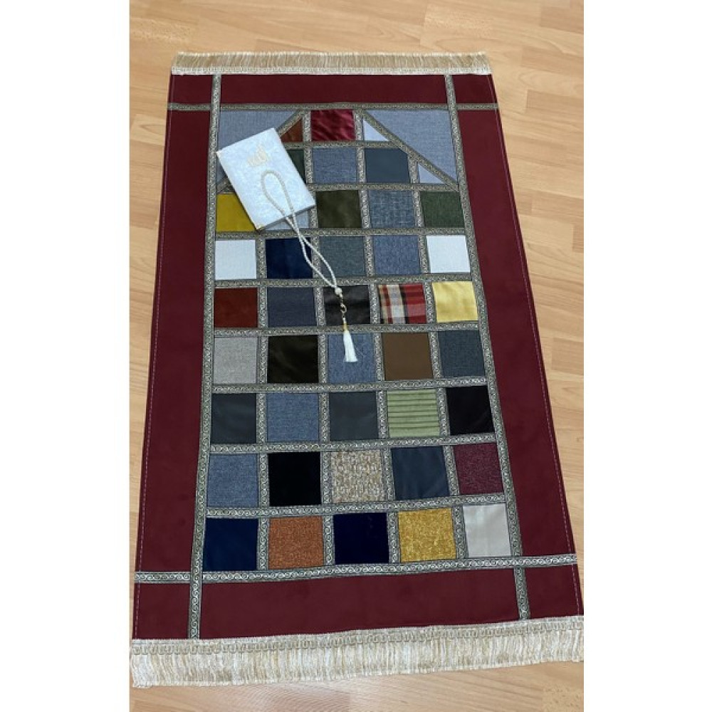 Ayhanhome Kırkyama Patchwork Kadife 3'lü Hediyelik Çeyizlik Bohça Seccade Seti - 70 x 120 cm - Bordo Seccade Fiyatı
