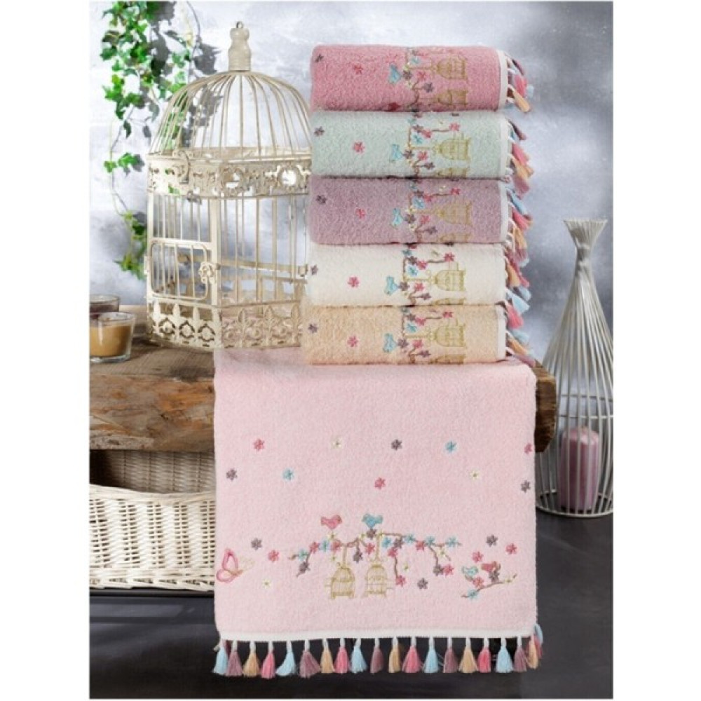 Ayhanhome Pamuklu Flora Kafes Nakışlı Püsküllü 6'lı 50 x 90 cm Cmel Yüz Havlu Seti - Renkli El / Yüz Havlusu Fiyatı