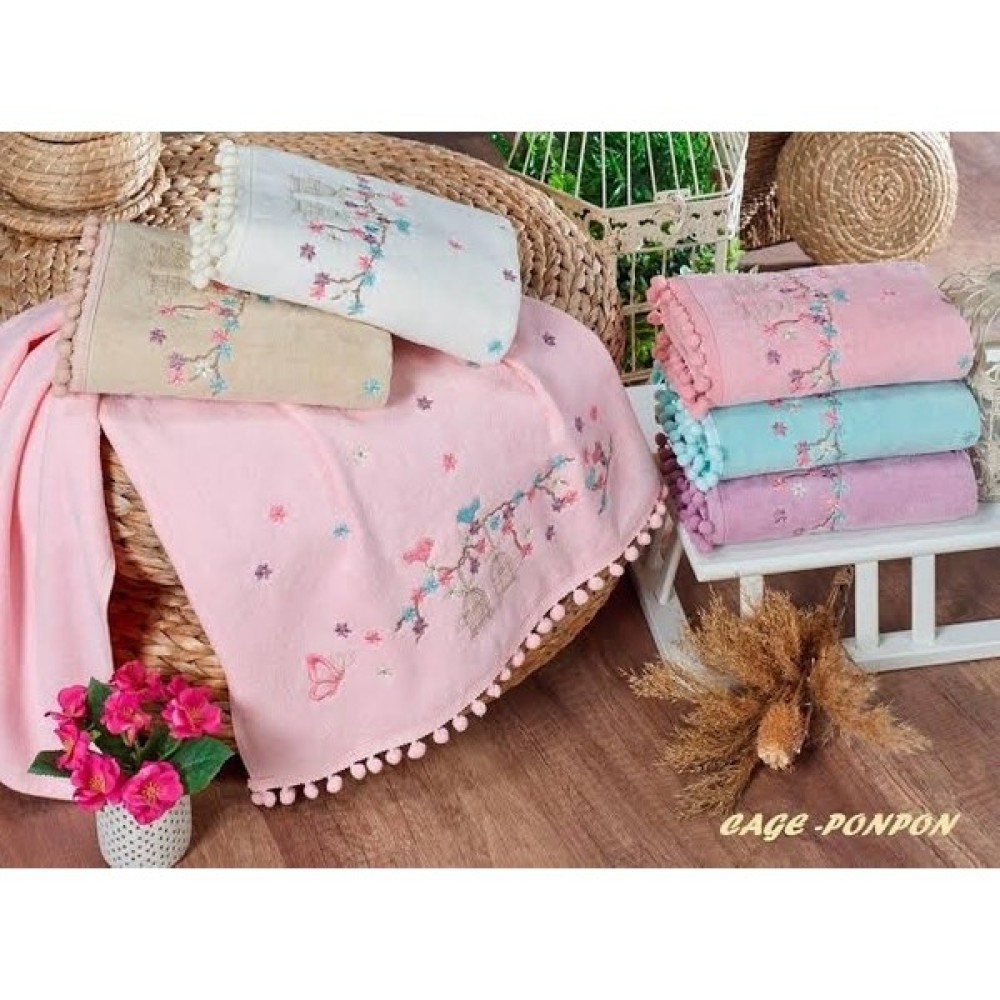 Ayhanhome Ponponlu Kafes Nakışlı Kadife 6 Adet 50 x 90 cm Cmel Yüz Havlu Seti - Renkli El / Yüz Havlusu Fiyatı