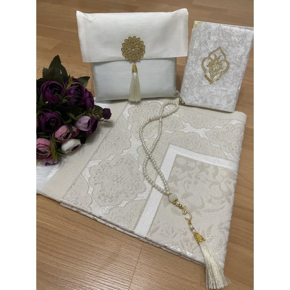 Ayhanhome Şantuk Çantalı Hediyelik Çeyizlik 4’lü Seccade Seti - 70 x 110 cm - Krem Seccade Fiyatı