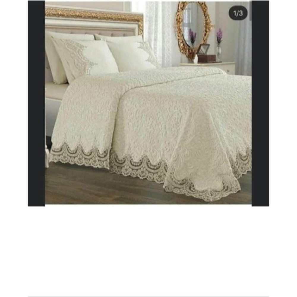 AYHOME Çift Kişilik Fransız Güpürlü Yatak Örtüsü Takımı Krem Renk - Gri - Pudra - Cappuccino - 230 x 240 cm Yatak Örtüsü Fiyatı