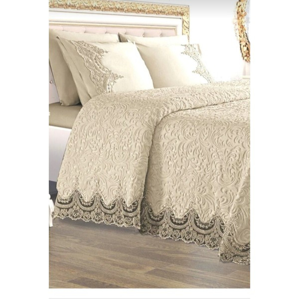 AYHOME Çift Kişilik Fransız Güpürlü Yatak Örtüsü Takımı Vizon Renk - Gri - Pudra - Cappuccino - 230 x 240 cm Yatak Örtüsü Fiyatı