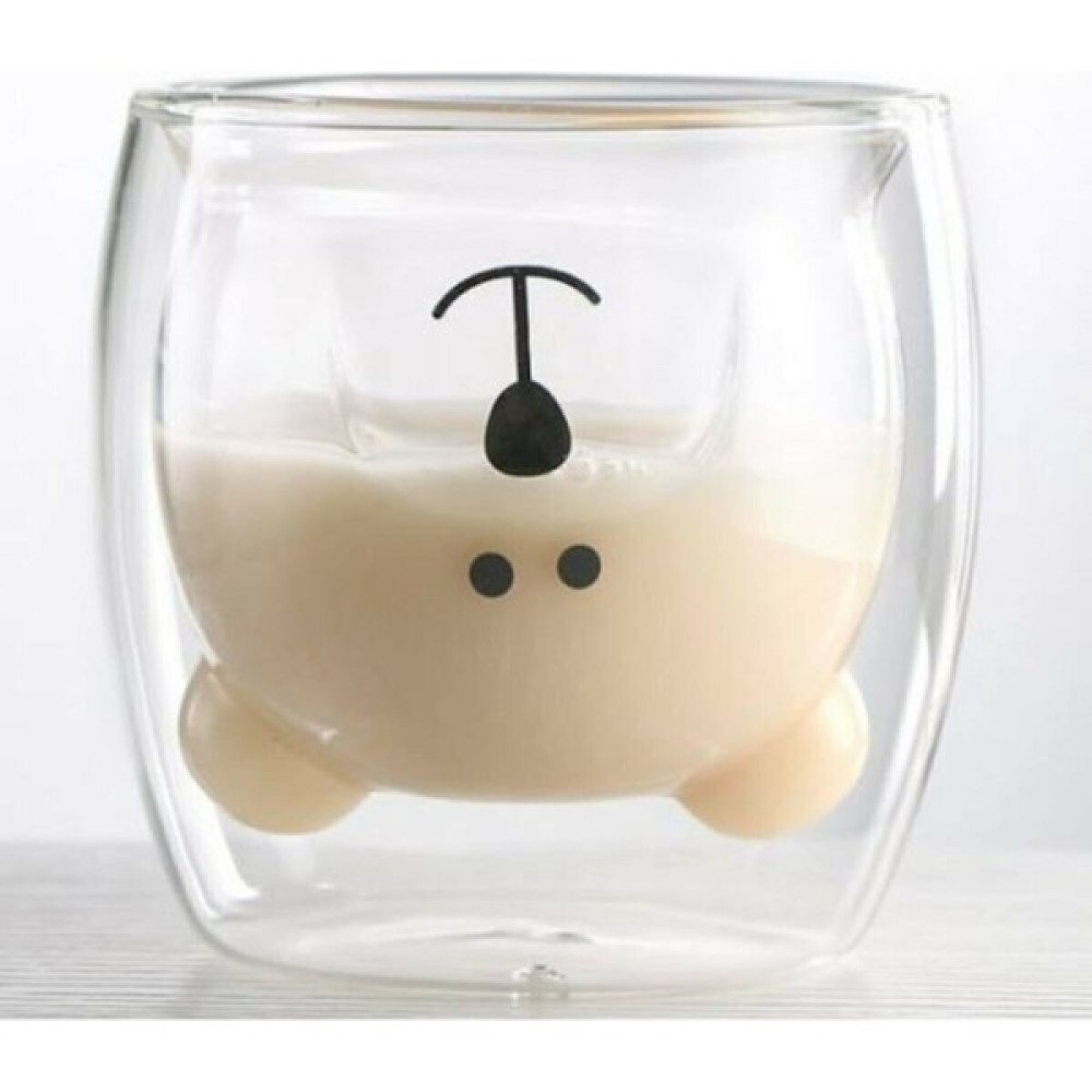 Ayıcıklı Çift Cidarlı Tasarım Cam Bardak 250 ml - Hediyelik Çift Cidarlı Ayıcık Bardak Fincan / Bardak / Kahve Takımı Fiyatı